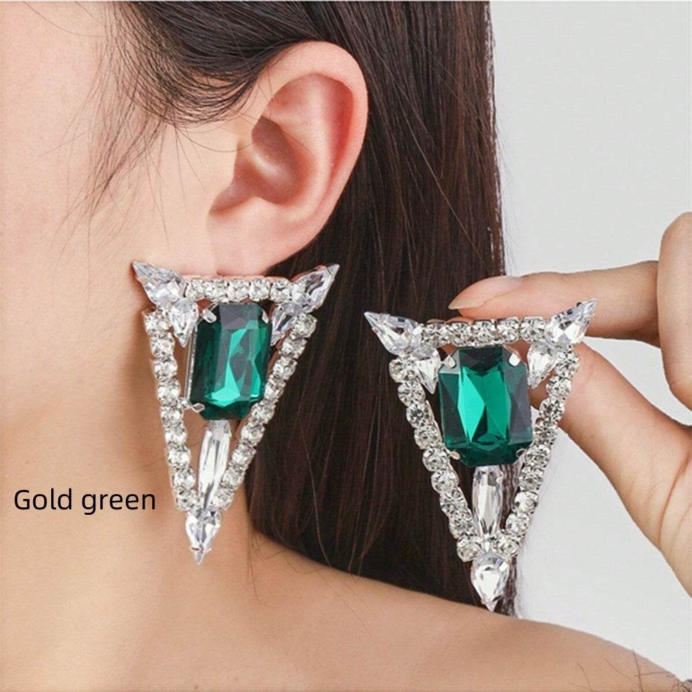 Multi-colored Exaggerated Rhinestones Triangle Jewel Earrings - Velora