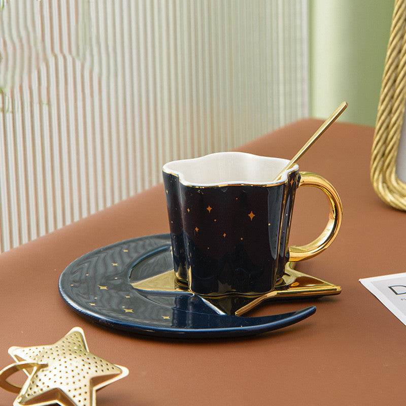 Creative Ceramic Cup With Star And Moon Saucer - Velora