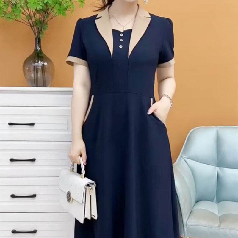 Plus Size Short Sleeve Mid-length Dress - Velora