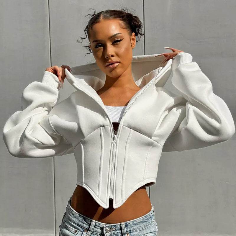 Zipper Hoodie Cardigan Y2K Ins Fashion Street Long Sleeve Corset Jacket Women Clothing - Velora