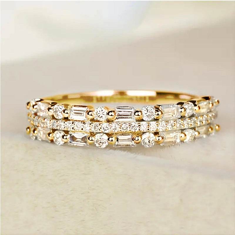 Multilayer Ring Three-layer Fine Circle Line Setting For Women Full Finger Rings Jewelry Gifts - Velora