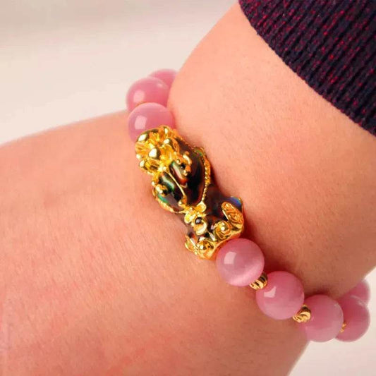 3D Gold Plated PiXiu Crystal Beaded Bracelet - Velora