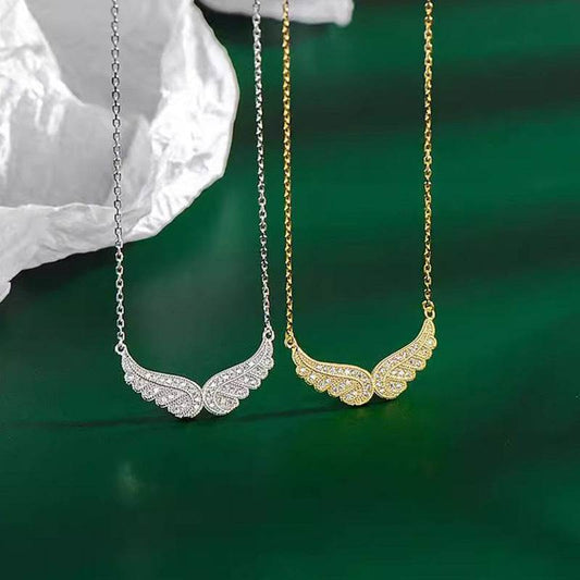 S925 Sterling Silver Cubic Zirconia Angel Wings Pendant Necklaces Women Sterling Silver 925 Clavicle Chain Necklaces Jewelry - Velora