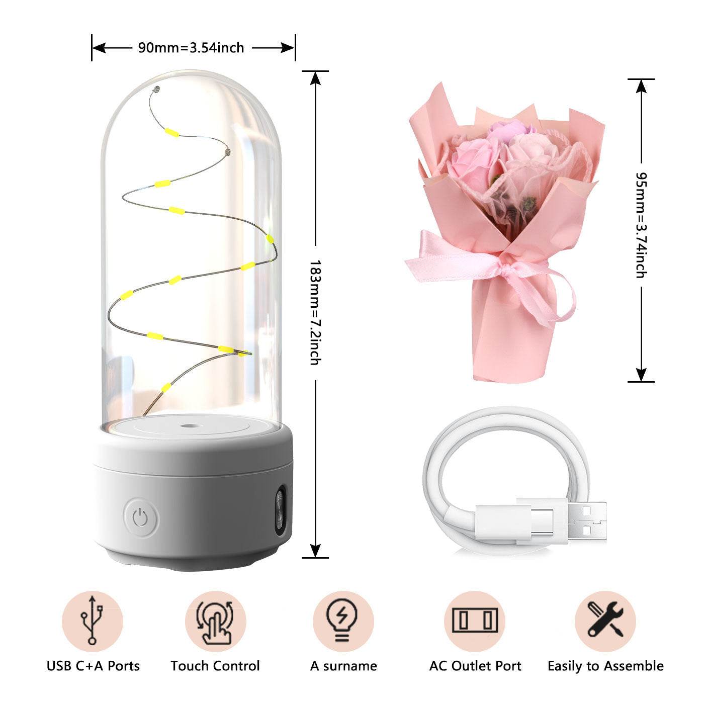 Creative 2 In 1 Bouquet LED Light And Bluetooth-compatible Speaker Mother's Day Gift Rose Luminous Night Light Ornament In Glass Cover - Velora