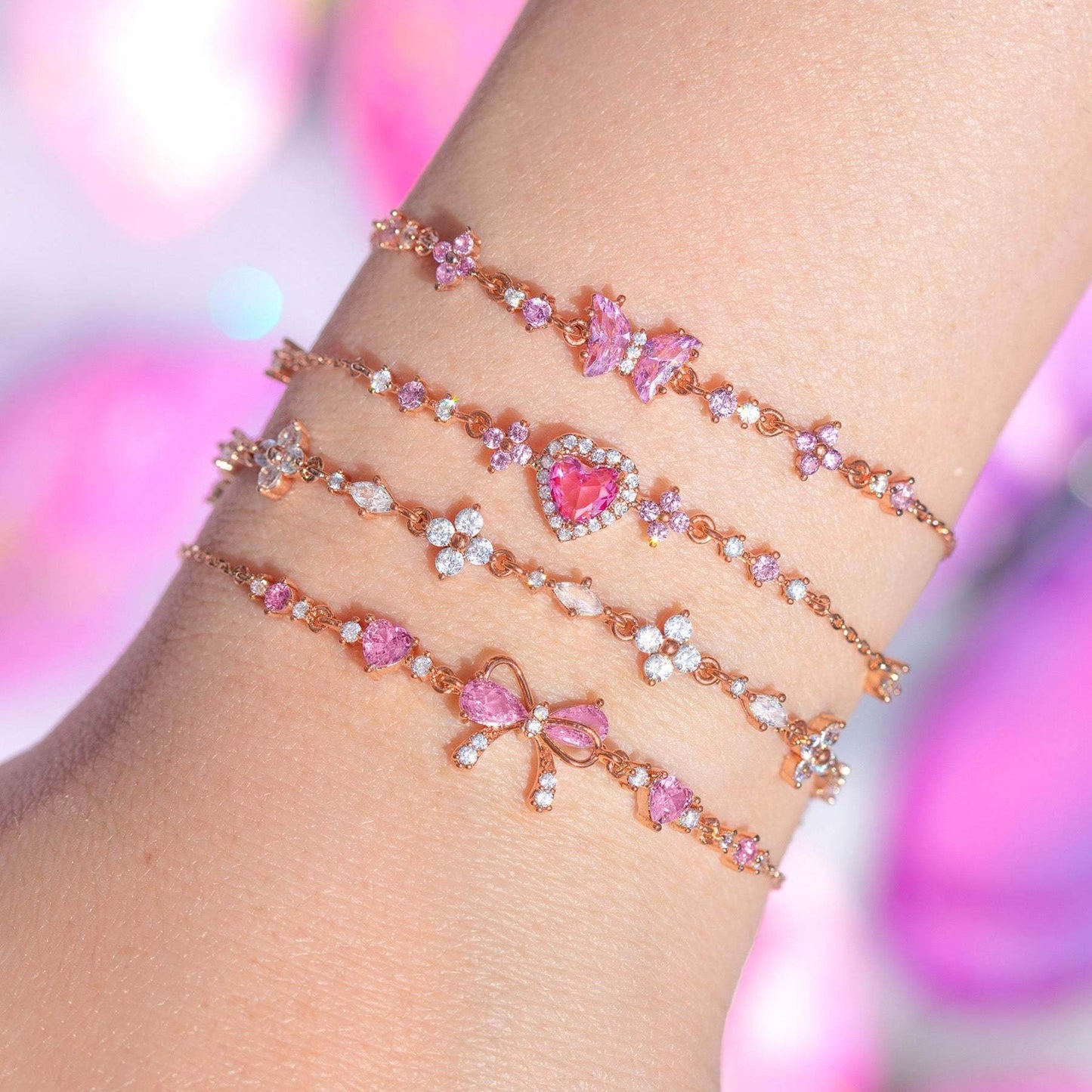 Sweet Bow Heart Rhinestone Bracelet Y2K Ins Fashion Chain Bracelet Valentine's Day - Velora