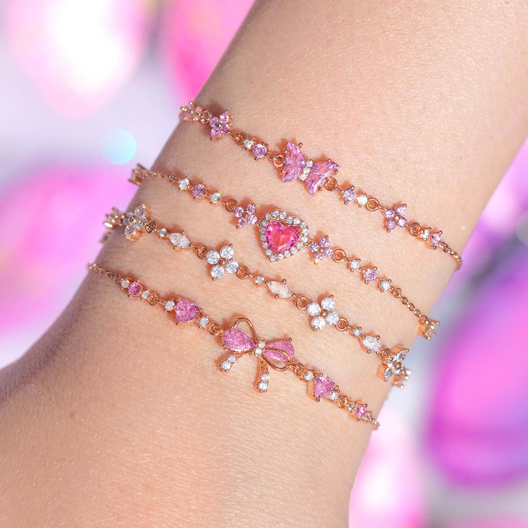 Sweet Bow Heart Rhinestone Bracelet Y2K Ins Fashion Chain Bracelet Valentine's Day - Velora