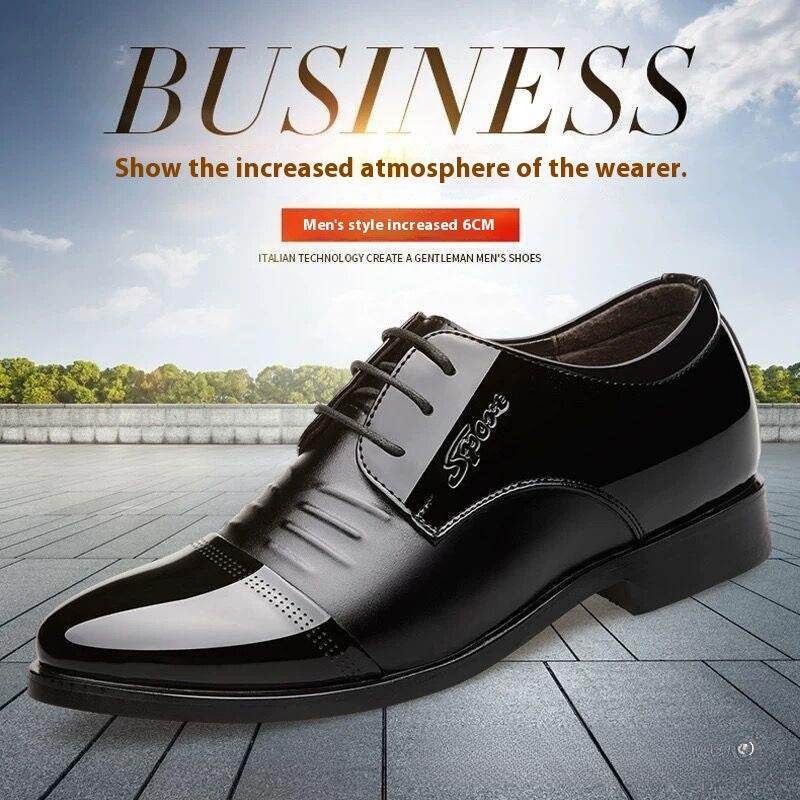 Men's Autumn Height Increasing Casual Black Groom Wedding Shoes - Velora