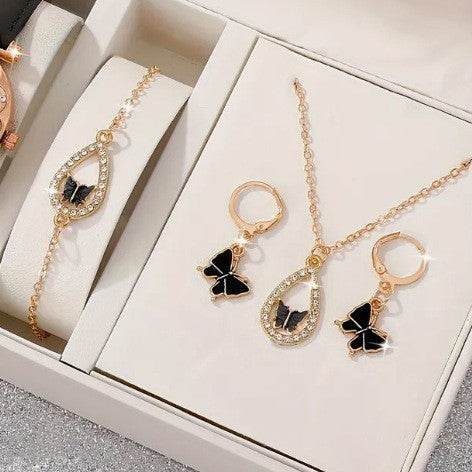 4PCS Set Luxury Women Butterfly Necklace Bracelet Earrings Drop Oil Diamond Jewelry For Girl Gift Jewelry Fashion Jewelry Set - Velora