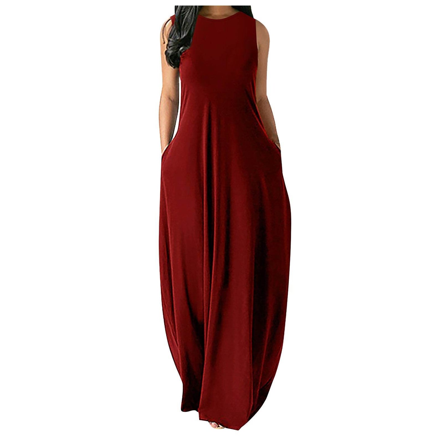 Women's Summer New Style Long Slim Slimming Solid Color Stitching Sleeveless Vest Dress - Velora