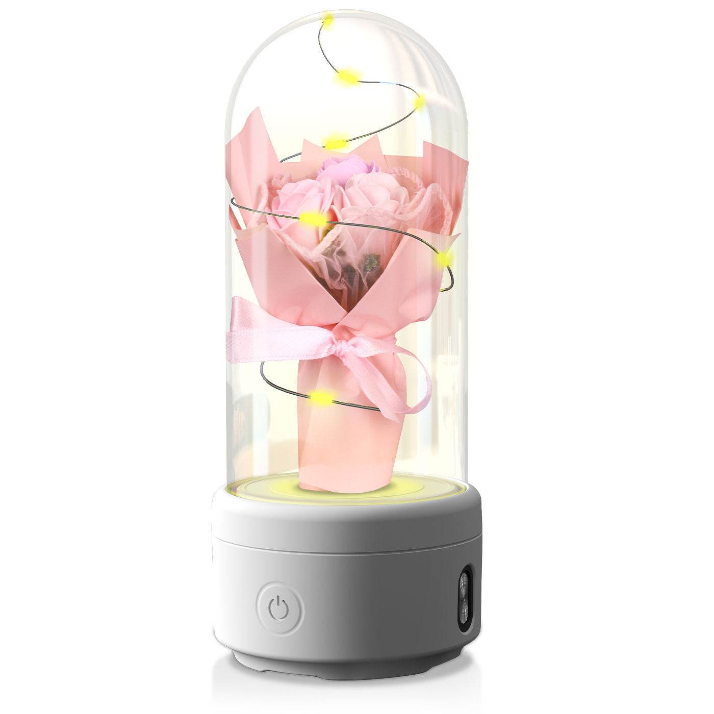 Creative 2 In 1 Bouquet LED Light And Bluetooth-compatible Speaker Mother's Day Gift Rose Luminous Night Light Ornament In Glass Cover - Velora