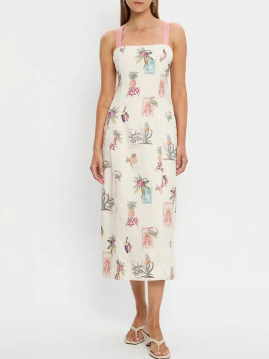 Printed Square Neck Midi Cami Dress - Velora