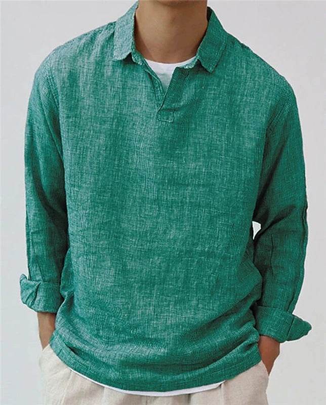 New Fashion Men's Pullover Shirt Solid Color Long Sleeve Lapel Oversize Casual Top Tee 2023 Summer Clothing For Men Shirts - Velora