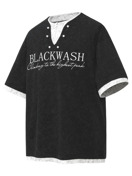 Men's Letter Graphic Round Neck Short Sleeve Contrast Trim T-Shirt - Velora