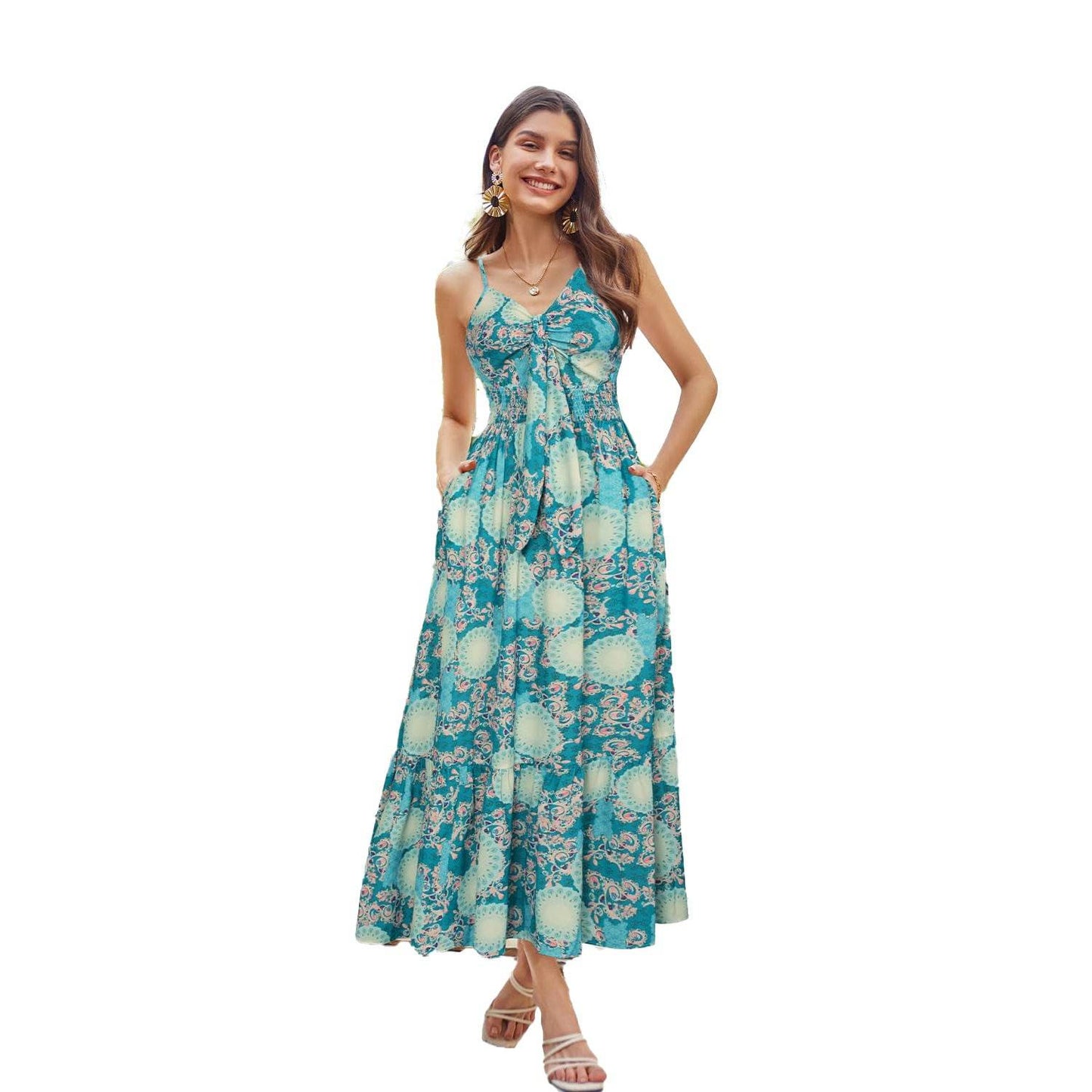 Bohemian Printing Slip Dress Vacation - Velora