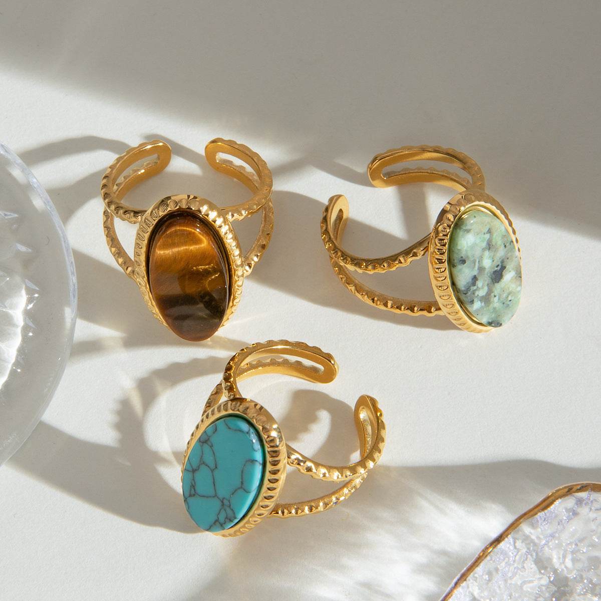 Oval Turquoise Tigereye Adjustable Split Ring - Velora