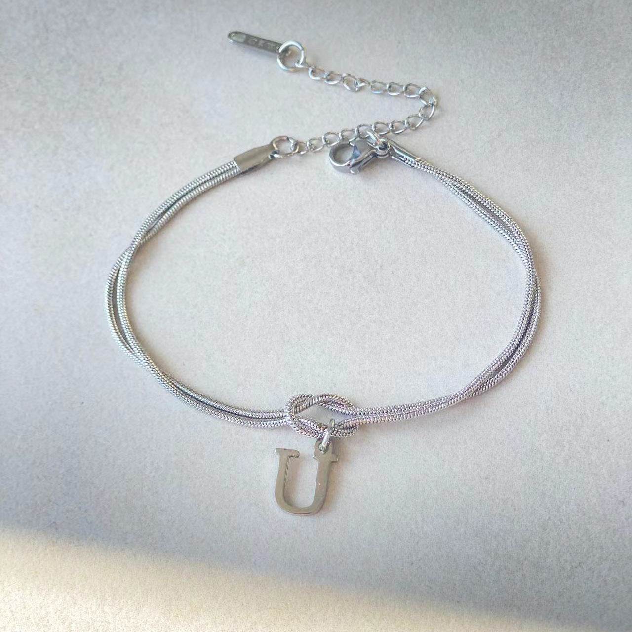 New Letter A-Z Love Knot Bracelets For Women Couple Gold Color Dainty Snake Chain Charm Bracelet Stainless Steel Jewelry Gift Valentine's Day Gifts - Velora