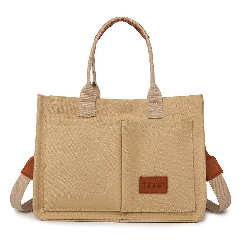 Casual Daily Canvas Tote Shoulder Bags Women Mommy Bag Large Capacity Messenger Multi Pocket Crossbody Chic Reusable Hand Bag - Velora