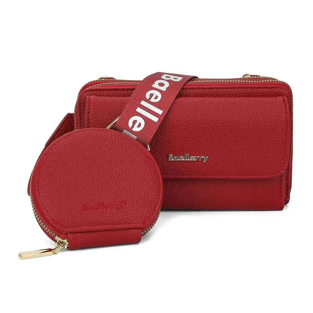 2pcs Lychee Texture Composite Bag Fashion Mobile Phone Bag With Small Coin Purse Letter Print Zipper Crossbody Shoulder Bag - Velora