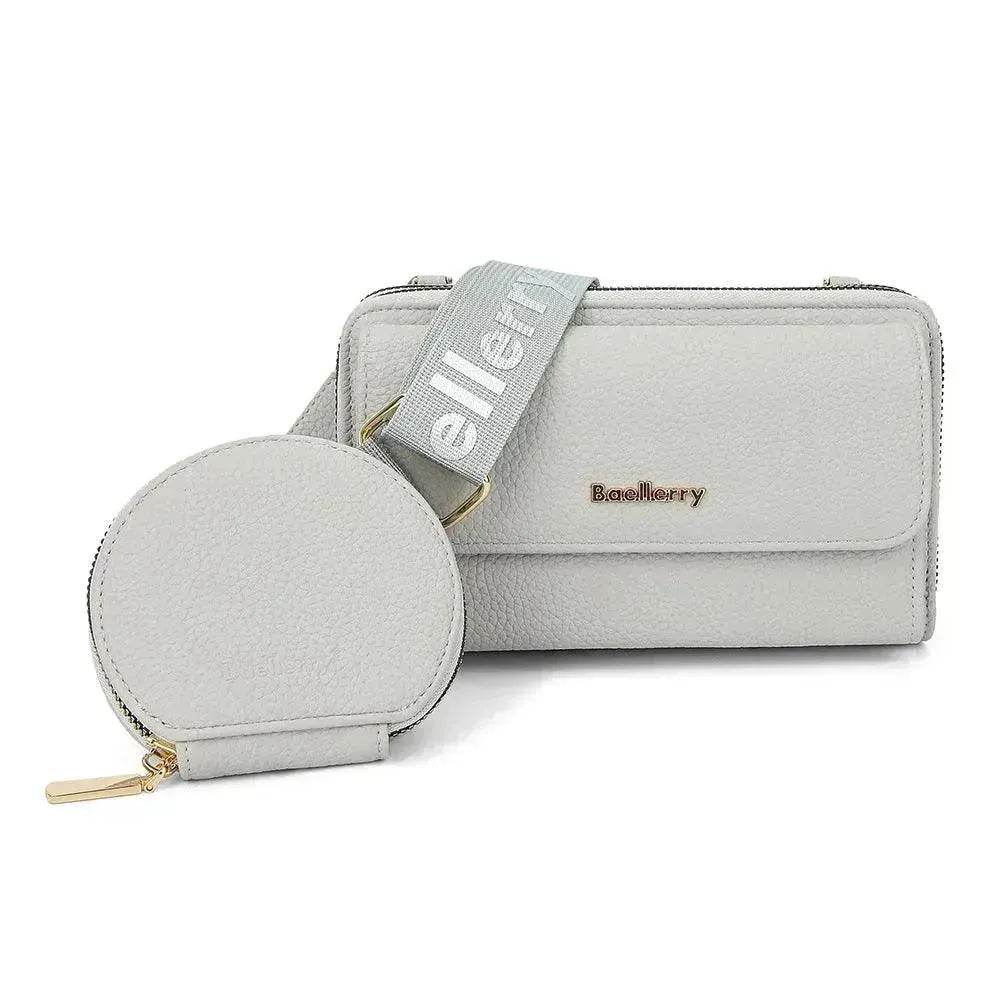 2pcs Lychee Texture Composite Bag Fashion Mobile Phone Bag With Small Coin Purse Letter Print Zipper Crossbody Shoulder Bag - Velora