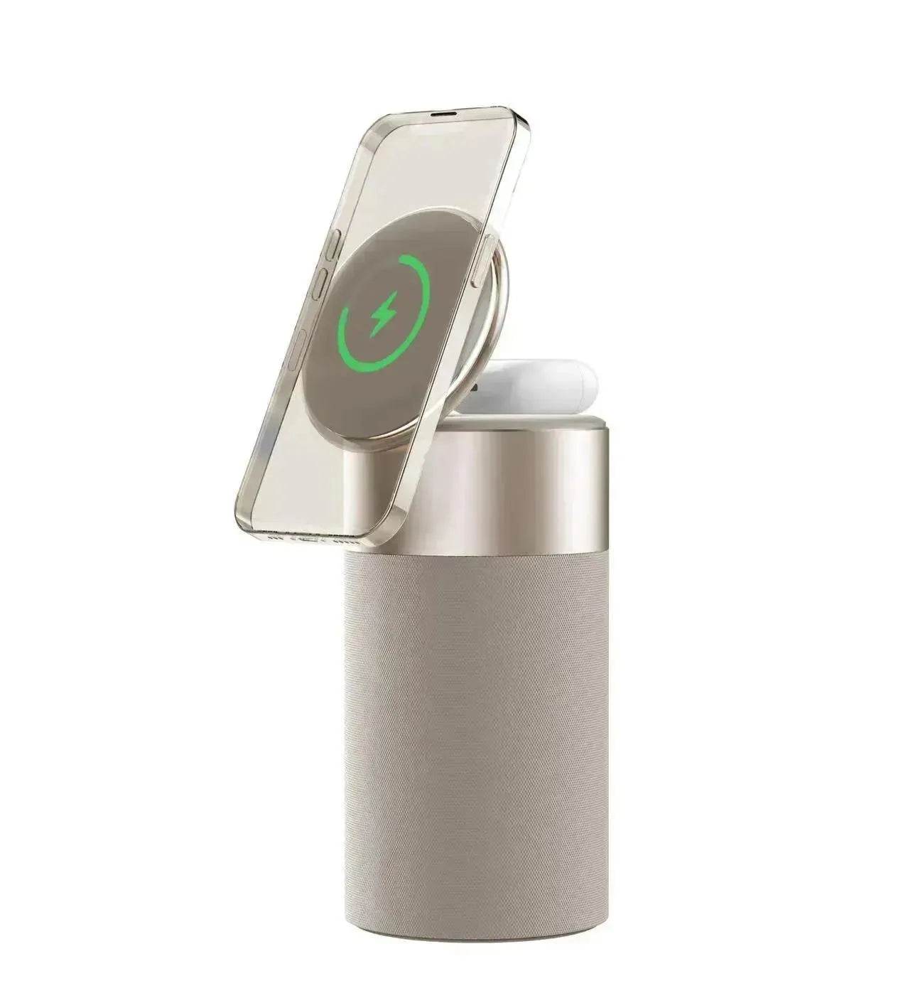 3 In 1 Multi-Function IPhone And AirPods Wireless Charger Portable Bluetooth Speaker With Touch Lamp For Home And Office - Velora