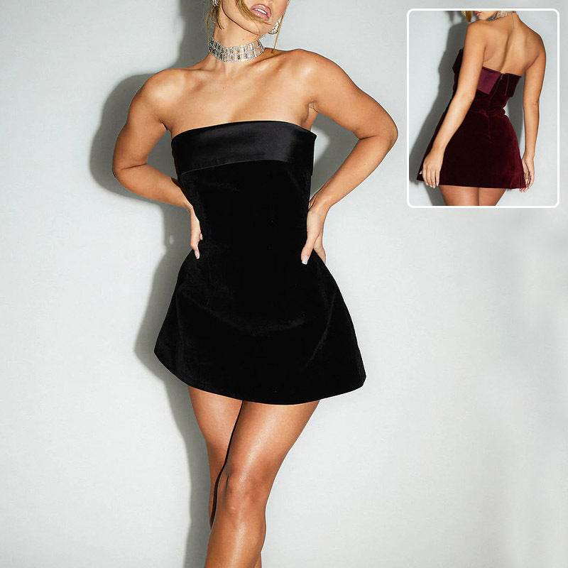 Ins Slim Tube-top Dress Fashion Zipper A-line Short Dresses Party Evening Clothing For Women - Velora