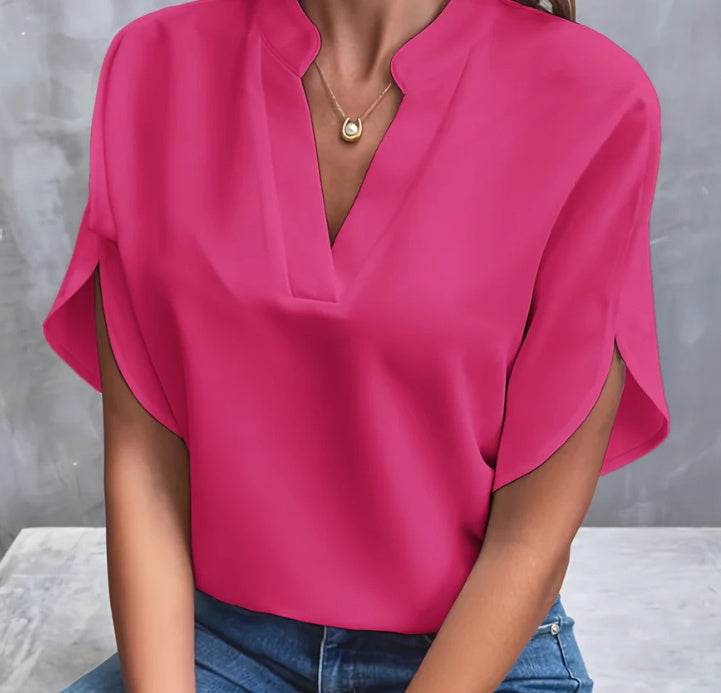 Summer Short-sleeved Chiffon Shirt New V-neck Shirt Women's Casual Versatile Clothing - Velora