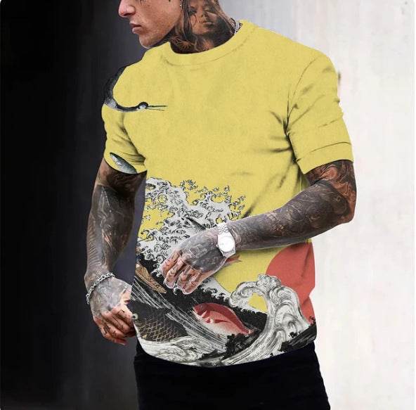 3D Printed Ukiyo-e T-shirt Men's Round Neck Short Sleeve - Velora