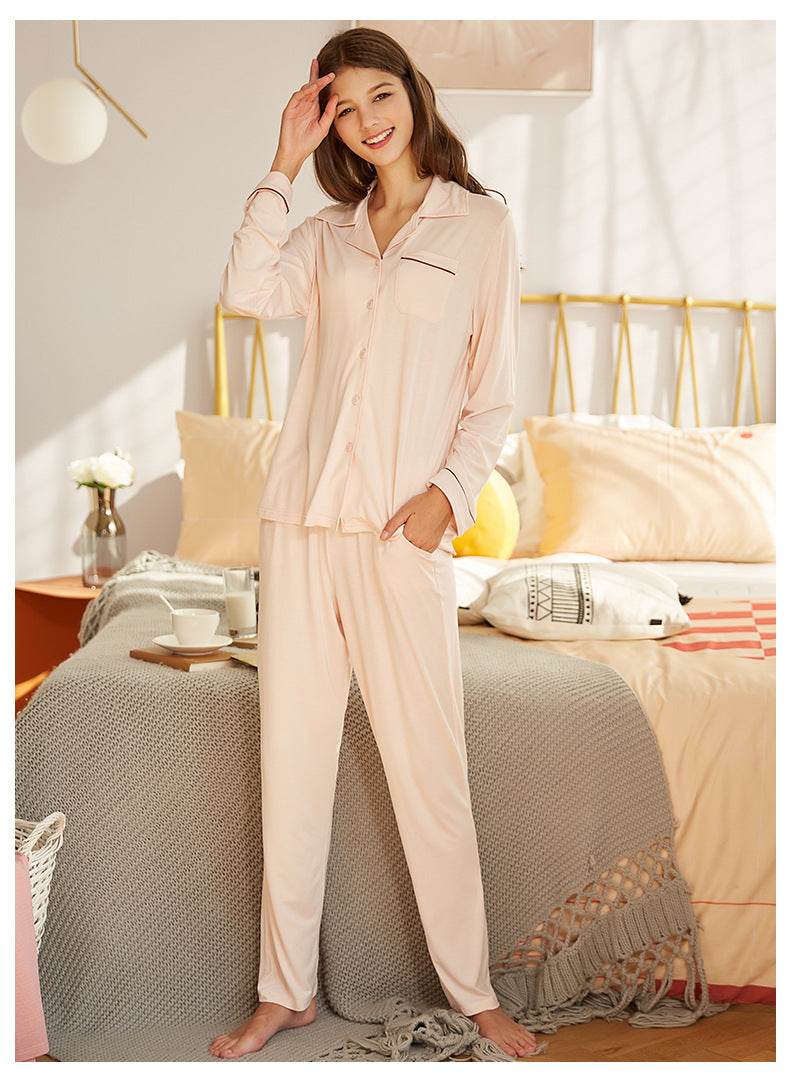 Cardigan Modal Long Sleeve Lapel Pajamas Sets - Velora
