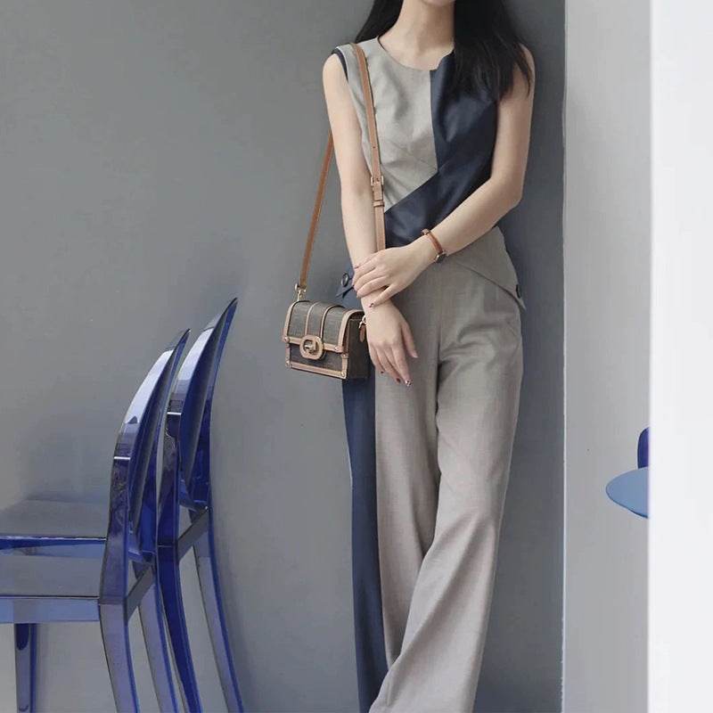 Wool Color Matching Sleeveless Jumpsuit Fashion Commuter - Velora
