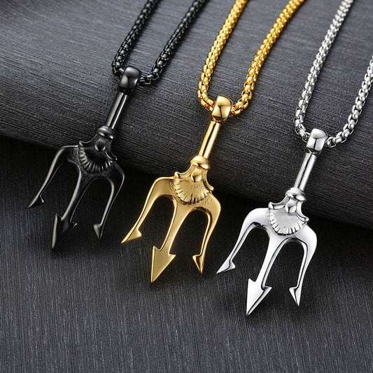 Neptune's Trident Necklace Retro Mythical Sea King Poseidon Trident Harpoon Pendant Necklace Men's Fashion Trend Cool Jewelry - Velora