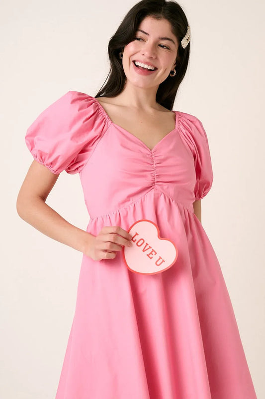 Mittoshop Sweetheart Puff Sleeve Smocked Mini Dress - Velora