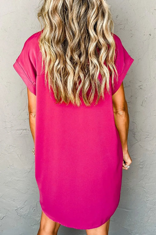 Buttoned Collared Neck Mini Shirt Dress - Velora