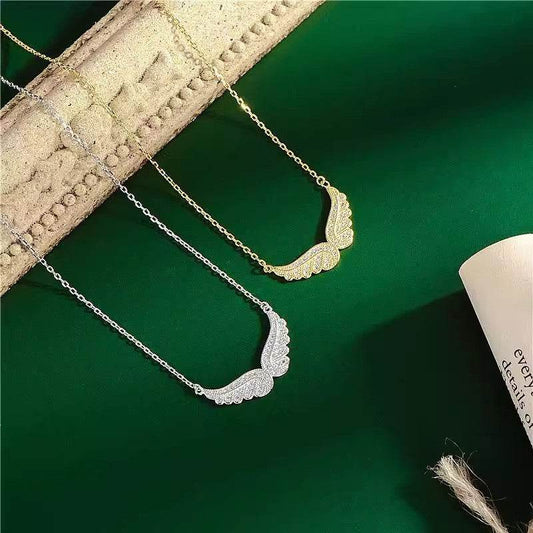 S925 Sterling Silver Cubic Zirconia Angel Wings Pendant Necklaces Women Sterling Silver 925 Clavicle Chain Necklaces Jewelry - Velora