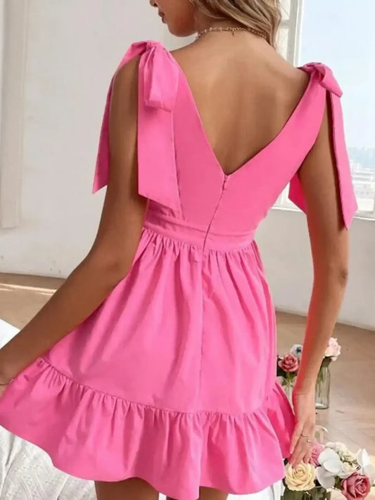 Tie Shoulder Tiered Mini Dress - Velora