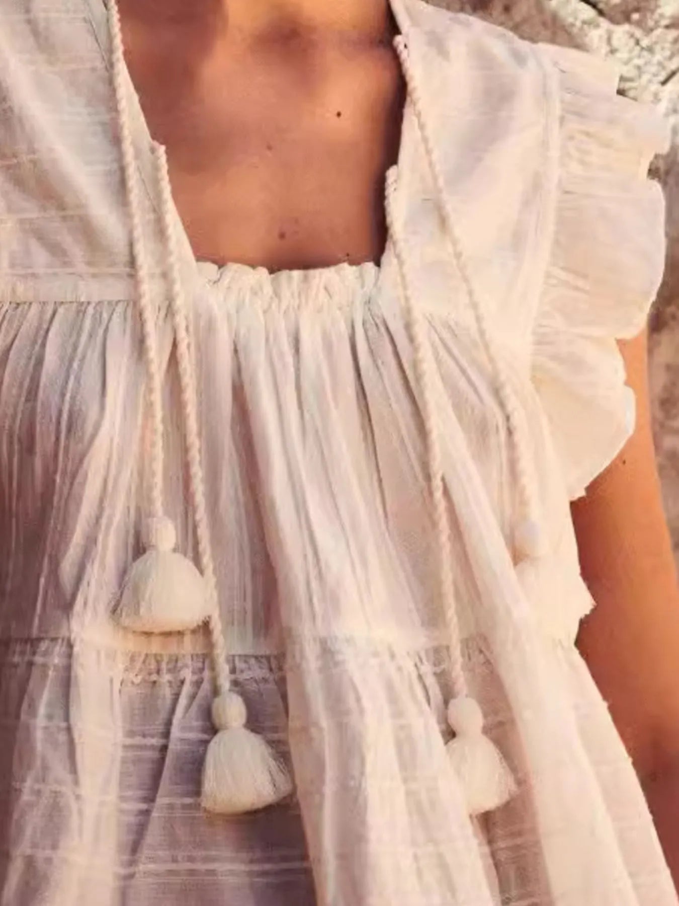 Tassel Ruffled Striped Blouse - Velora