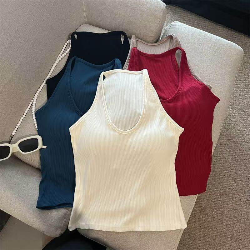 Hanging Neck Pure Want Beauty Back Solid Color Wrapped Chest Tube Top Bottoming Inner Fixed Cup - Velora