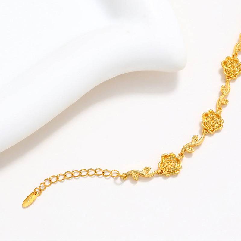 Copper Alloy Gold-plated Frosted Flower Branch Rose Bracelet Advanced Romantic - Velora