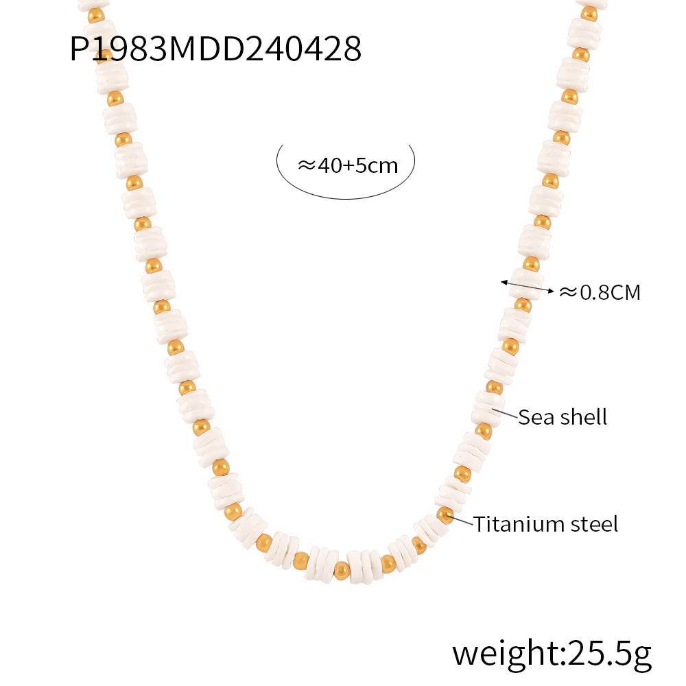 Light Luxury Shell Beaded Titanium Steel Plated Bracelet And Necklace Set - Velora