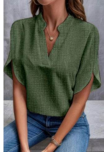 Summer Short-sleeved Chiffon Shirt New V-neck Shirt Women's Casual Versatile Clothing - Velora