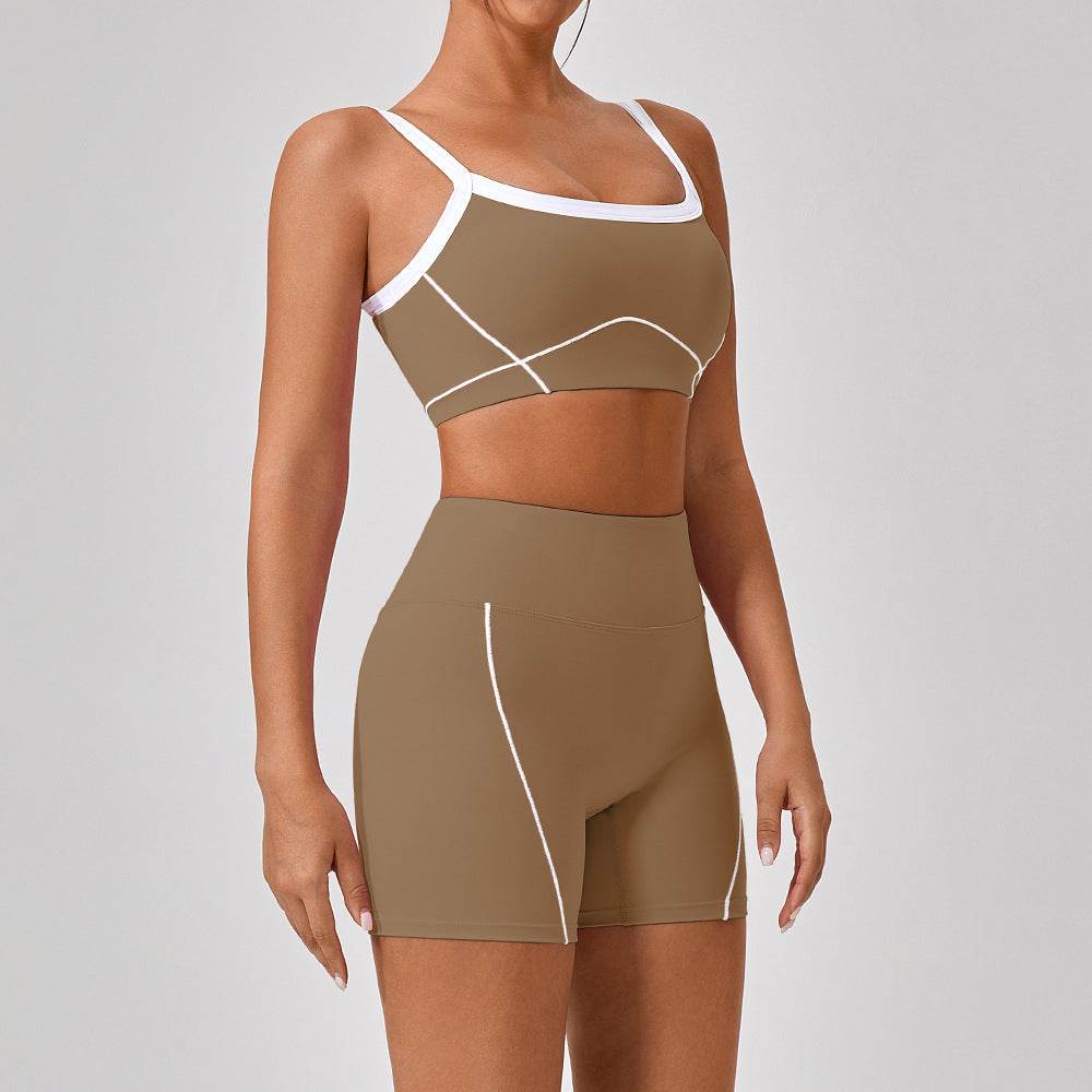 Outdoor Sports Yoga Suits Women's Spaghetti Strap Contrast Color Fitness Set Outfits - Velora