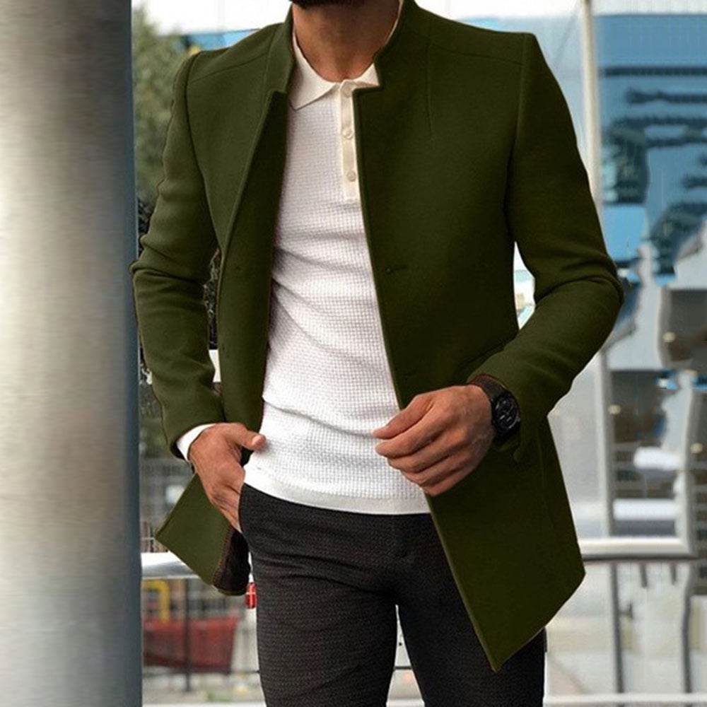 Men's Slim Coat Fashion Single-breasted Solid Color Business Jackets Fall And Winter Tops Outwear Clothing - Velora