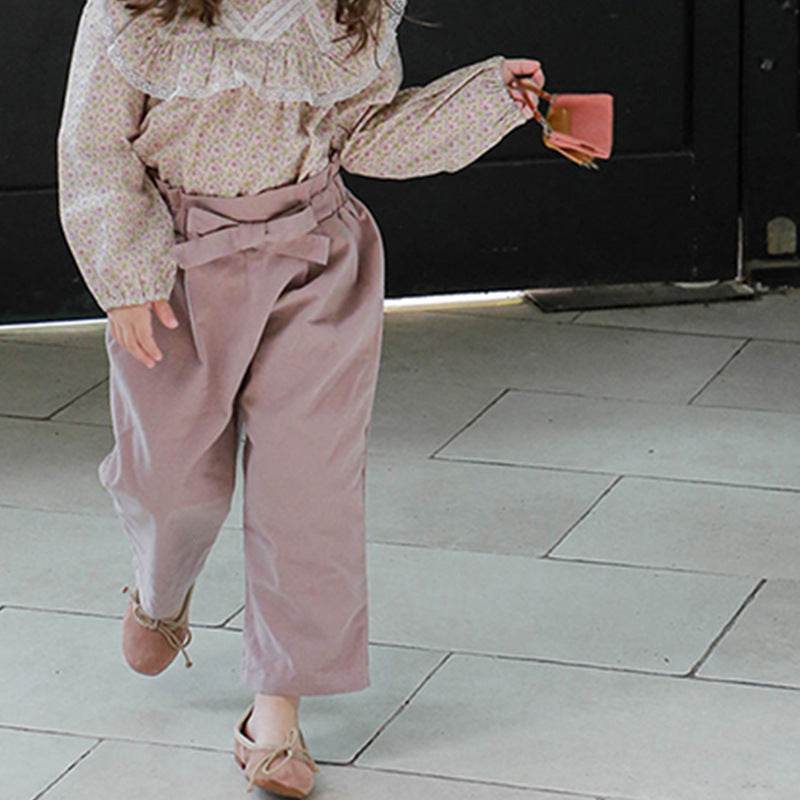 Children's Clothing Children Girls Flower Bud Waist Bow Slacks - Velora