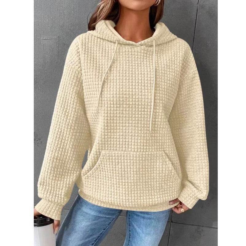 Fashion Waffle Hoodie Sweater Women's Sports Sweatshirt Casual Long Sleeve Tops Womens Clothing - Velora