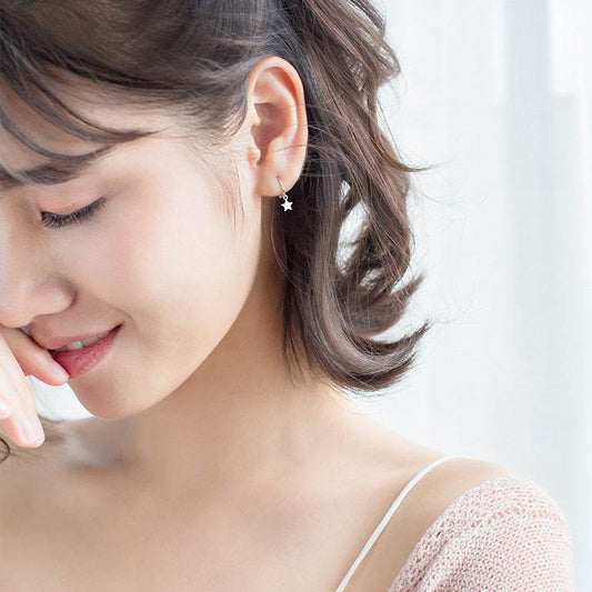 S925 Silver Five-pointed Star Sweet Short XINGX Ear Ring - Velora