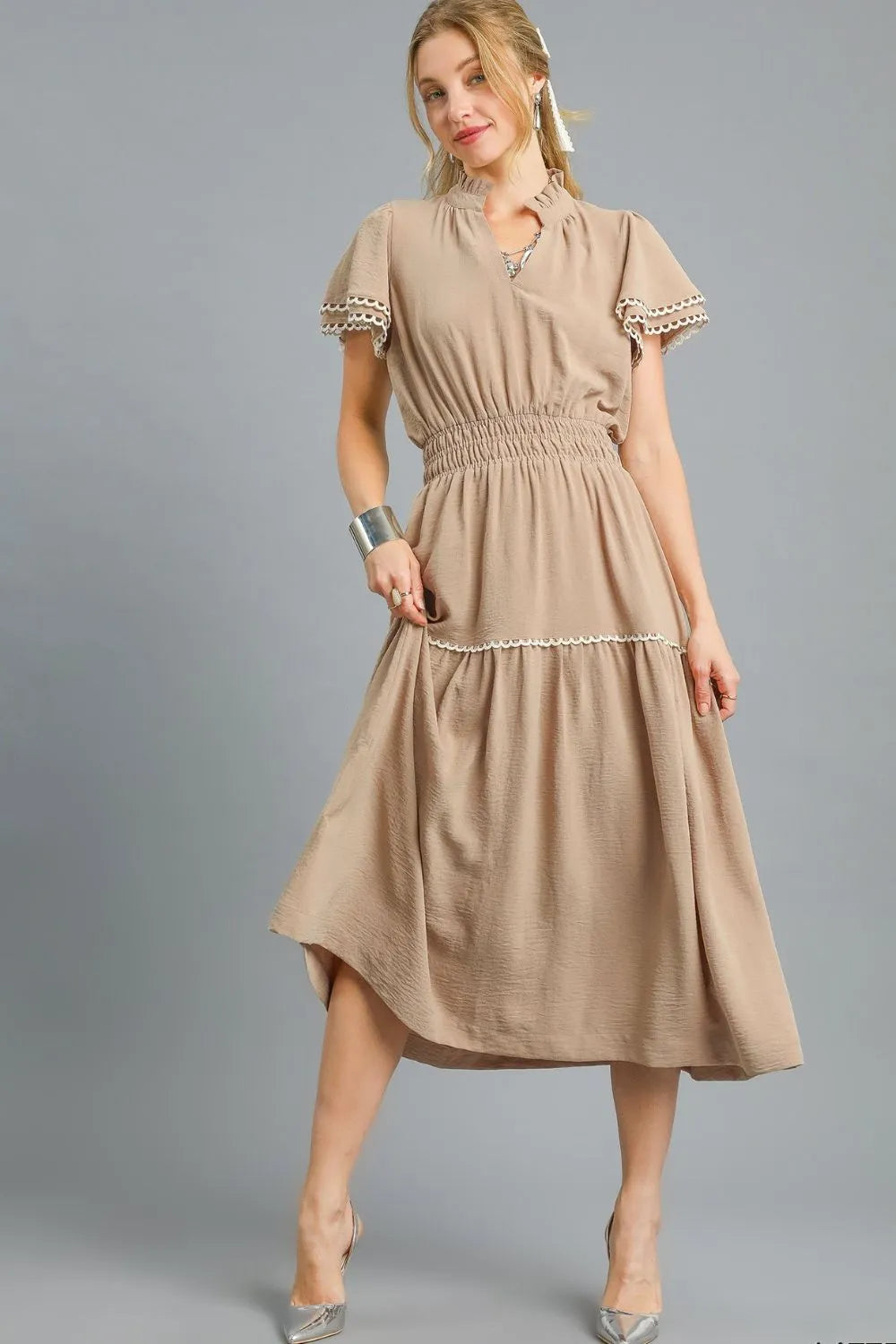 Umgee Tiered Flutter Sleeve Midi Dress - Velora