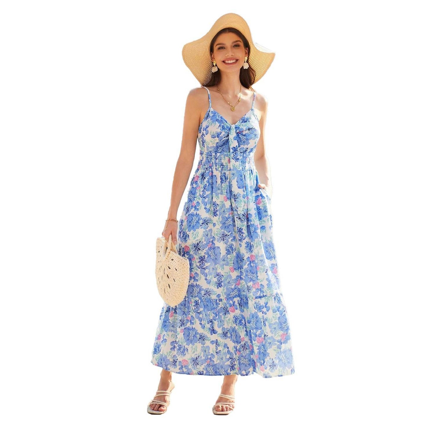 Bohemian Printing Slip Dress Vacation - Velora