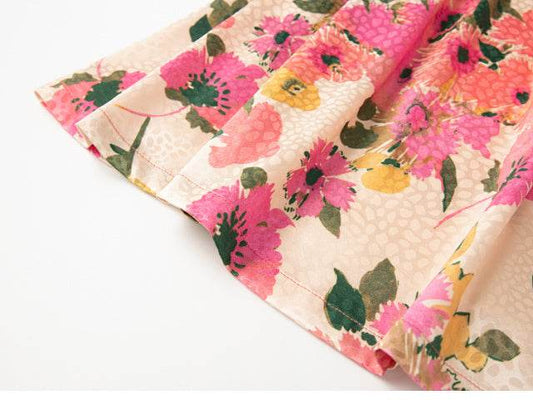 New Spring Summer Retro Pattern Midi Floral Pleated Skirt - Velora