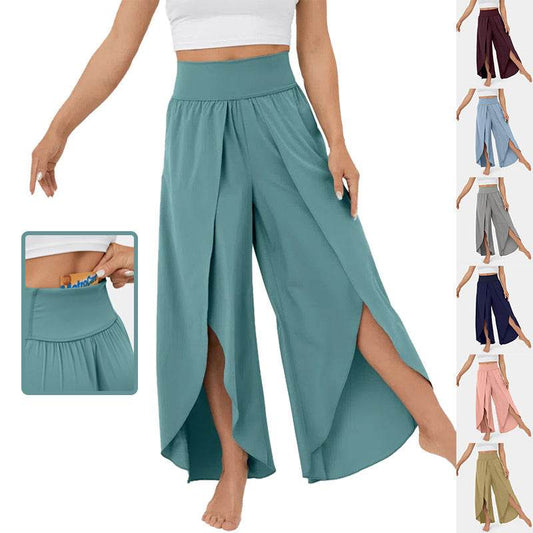 Loose Split Yoga Pants Summer Elastic High Waist Wide Leg Trousers Women's Fashion Versatile Clothing - Velora