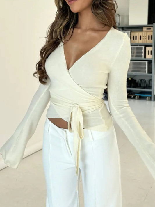 Surplice Long Sleeve Ruched Top - Velora