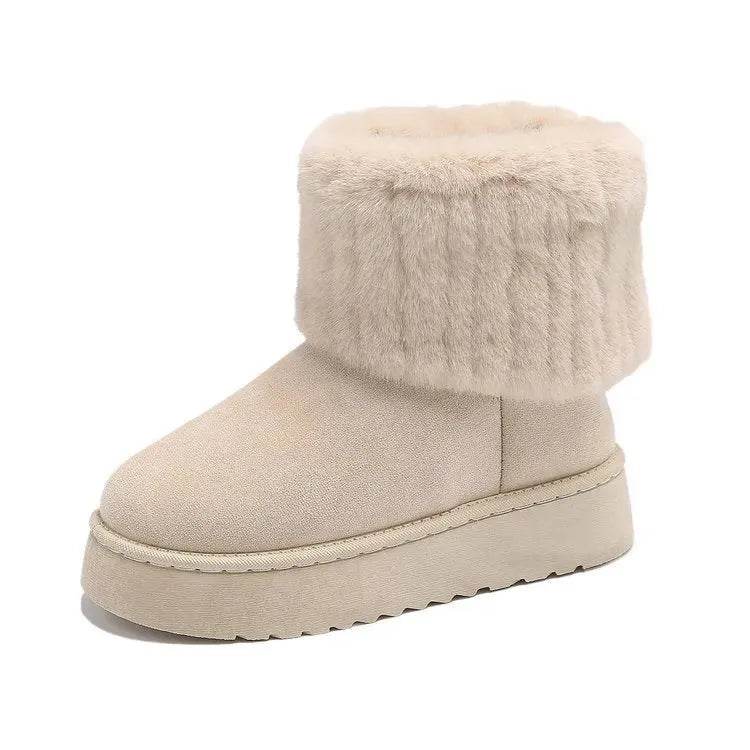 Thick-soled Plush Snow Boots Winter Warm Mid-tube Furry Cotton Shoes For Women Short Boot - Velora